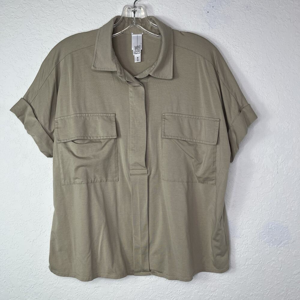 Wynne Layers Tan Collared Blouse Pull Over Size M, cotton blend, casual, work